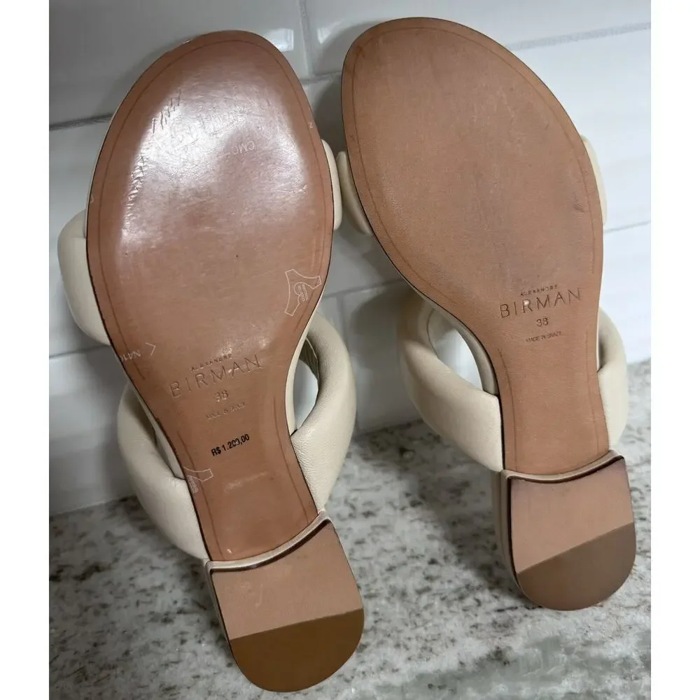 Alexandre Birman Lilla Nappa Leather Flat Slide On Sandals Size 38